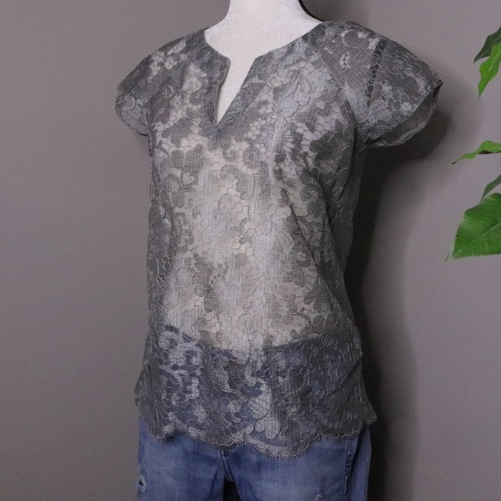 J. Crew Short Sleeve Sheer Lace Blouse 0
